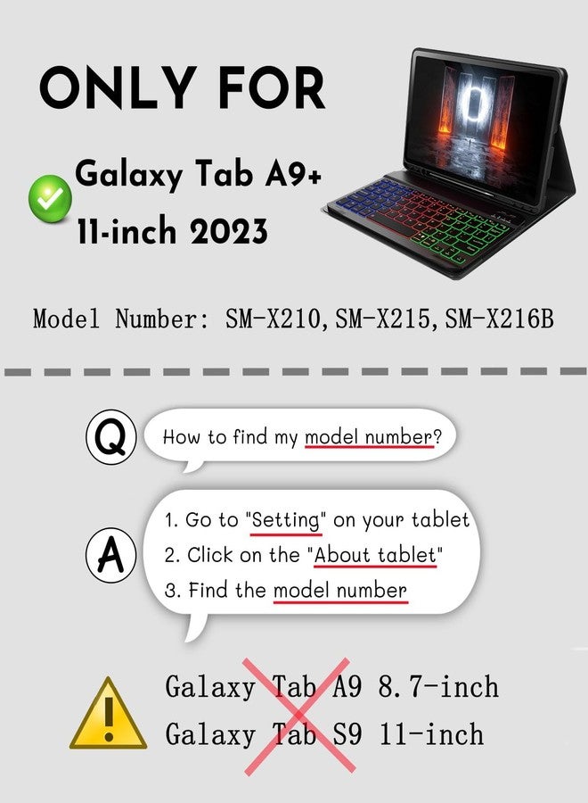 SAMTUNK Case Keyboard for Tab A9+ Plus Tablet 11" Samsung Galaxy Tab A9+ 2023 11-inch Dazzle Magic Keyboard Backlit Built-in Pencil Holder with Mouse Black (SM-X210/X215/X216/X218) - Image 2