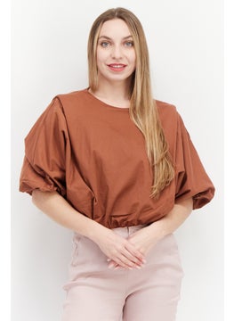 Women Round Neck Short Sleeve Solid Crop Top, Brown - pzsku/ZBD9BEF056662475DA396Z/45/_/1727883029/1122391a-3426-4827-9d5c-5f6602b19f66