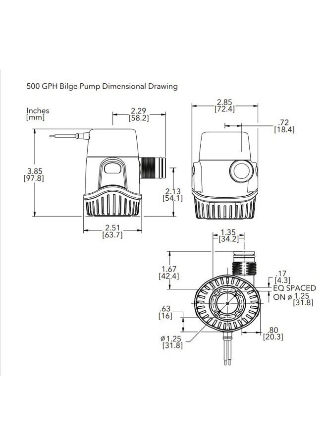 Rule 29 – 25d Bilge Pump Submersible Pump 12 V 500 G/H (1.892 L/H) 19 mm - Image 2