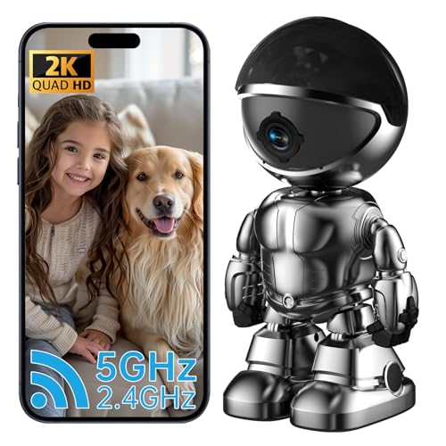Chpuss Indoor Camera Robot, 2k 5g/2.4ghz WiFi Pet Robot Cam with Phone App EseeCloud, 360 PTZ Nanny Cam Dog Cam with Audio/Video, Spy Camera 2-Way Audio Motion Tracking 7/24 Night Vision - Image 1
