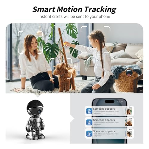 Chpuss Indoor Camera Robot, 2k 5g/2.4ghz WiFi Pet Robot Cam with Phone App EseeCloud, 360 PTZ Nanny Cam Dog Cam with Audio/Video, Spy Camera 2-Way Audio Motion Tracking 7/24 Night Vision - Image 3
