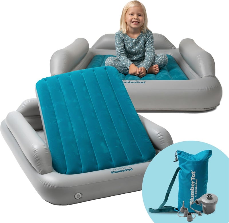 SlumberPod سرير السفر القابل للنفخ للأطفال من سلامبر بود سلامبر توت  مرتبة هوائية محمولة للأطفال مع حواجز أمان  بحجم مثالي للاستخدام في السفر أو المنزل  تشمل مضخة كهربائية - Image 1