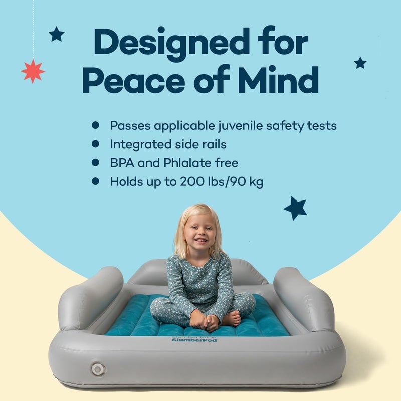 SlumberPod سرير السفر القابل للنفخ للأطفال من سلامبر بود سلامبر توت  مرتبة هوائية محمولة للأطفال مع حواجز أمان  بحجم مثالي للاستخدام في السفر أو المنزل  تشمل مضخة كهربائية - Image 3