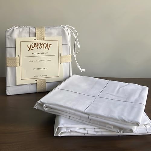 SleepyCat Cotton Pillow Case with Envelope Closure - Pack of 2 Count | Coloured with AZO-Free Dyes and Oeko-Tex Certified | Machine Washable, Overboard Checks (Standard Size, 28X18 Inches),200 - Image 5