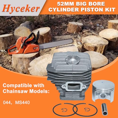 Hyceker MS440 044 Cylinder Piston Kit for Stihl 044 MS 440 Magnum Chainsaw Parts 52mm Big Bore Top End Rebuild Pop Up Kit with Gasket Set For Stihl 044 MS440 Chain Saw 12mm Piston Pin 1128 020 1227 - Image 3