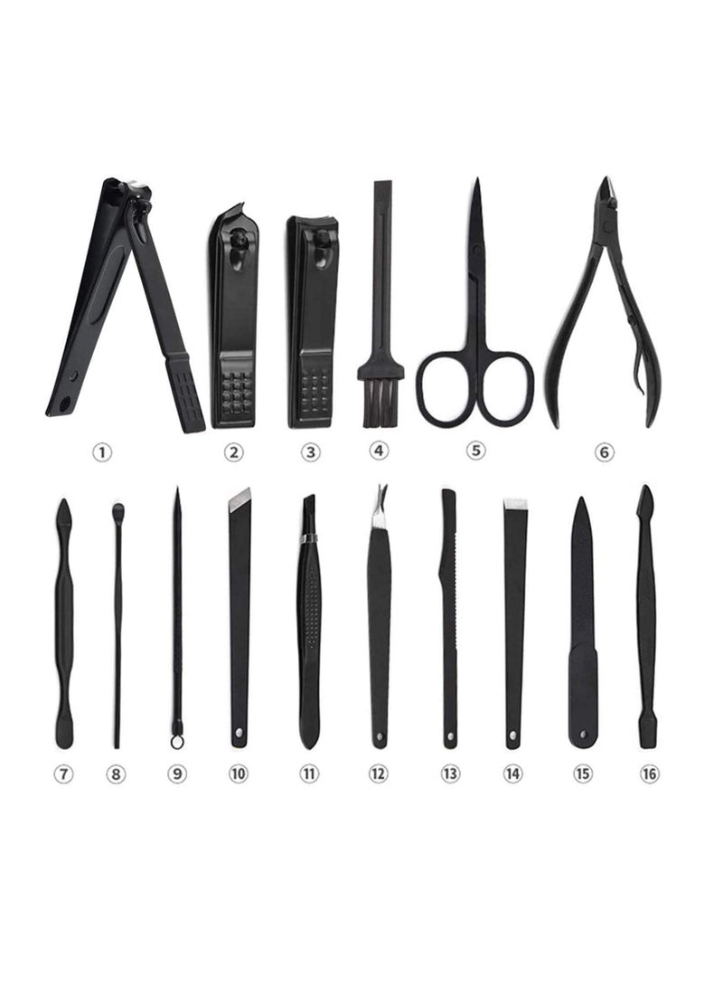 Professional Stainless Steel Pedicure Nail clipper Tool Kit with PU Leather folding 16 piece set - Image 2