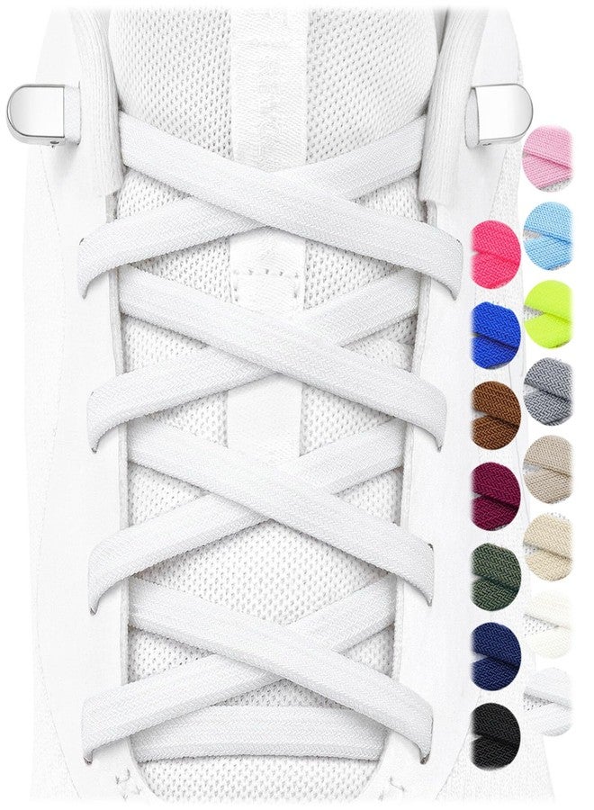 Stepace 2 Pairs Elastic No Tie Shoe Laces for Kids and Adults Sneakers, Stretch Flat Tieless Shoestrings White 120 - Image 1