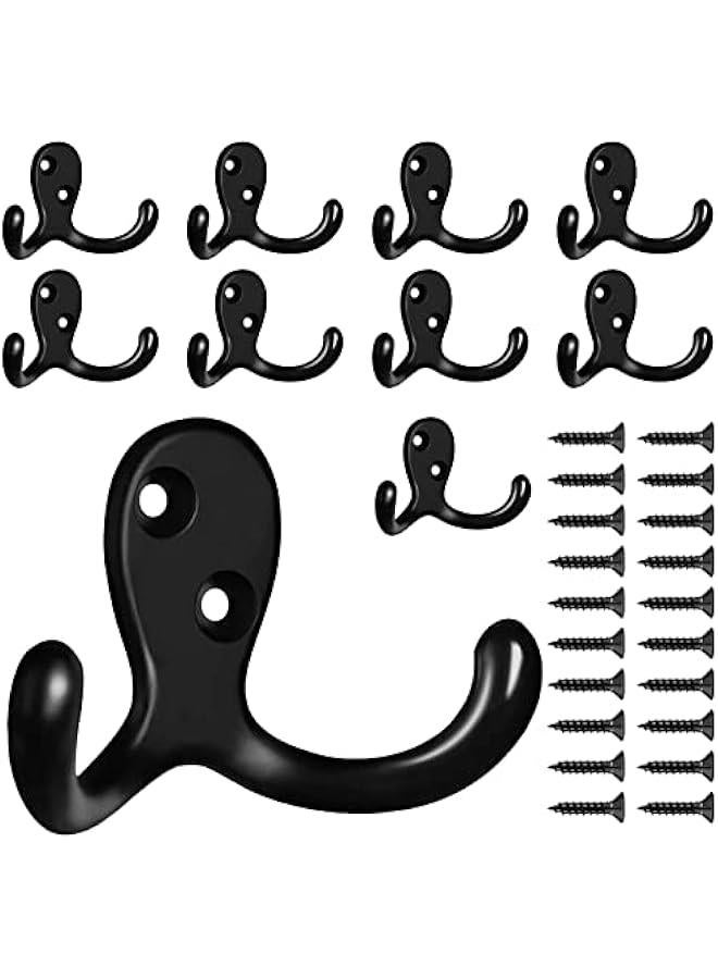 Loquat Pack of 10 Black Heavy Duty Double Prong Metal Wall Hooks for Coat, Bag, Scarf, Towel, Hat, Key, Cup. Ideal for Living Room, Bathroom, Kitchen, Bedroom. Wall Mounted for Easy Hanging. - Image 1