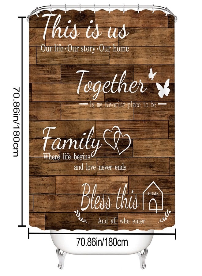juwute 4Pcs Family Shower Curtain Sets with Non-Slip Rugs, Toilet Lid Cover and Bath Mat, Brown Home Bathroom Decor Set Accessories Waterproof Shower Curtains with 12 Hooks, 72 x 72 Inch - Image 3