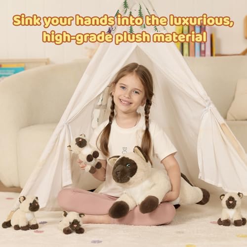 MorisMos 5 Pcs Siamese Cat Stuffed Animal 19 Inch Large Mama Cat with 4 Baby Kittens Soft Gift Toy for Kids Cat Lovers Nursery Decor Birthday - Image 5