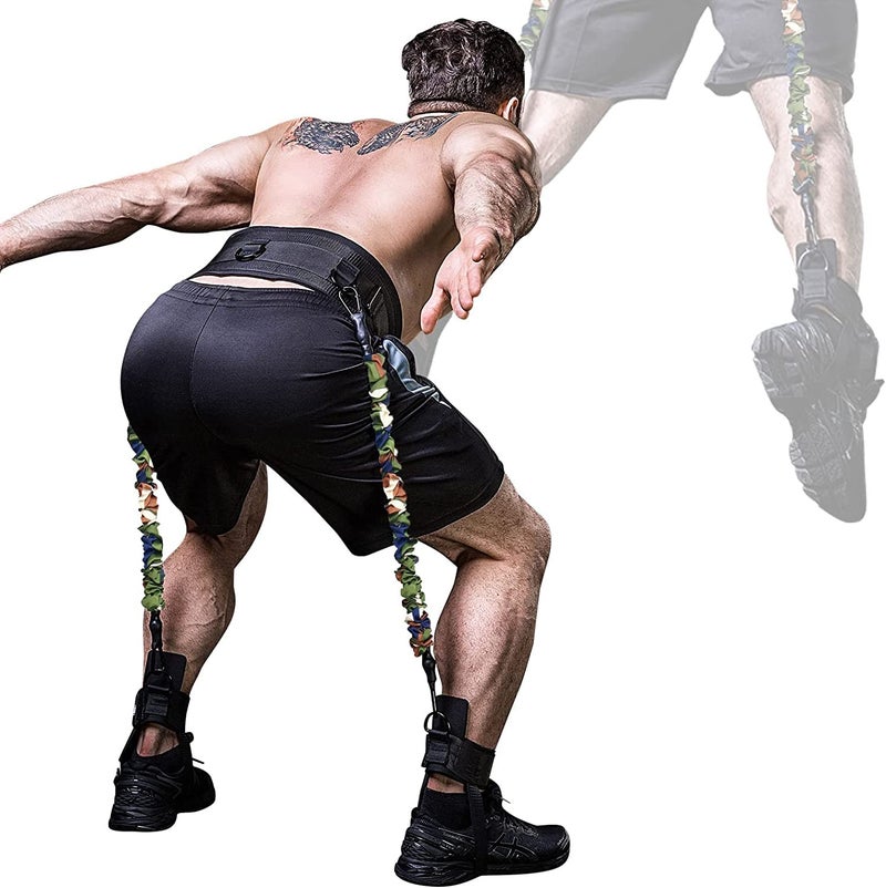 INNSTAR INNSTAR Vertical Jump Trainer Leg Strength Resistance Bands Set for Basketball Triple Jump Football Volleyball Training(Camo Green-90LBS) - Image 2