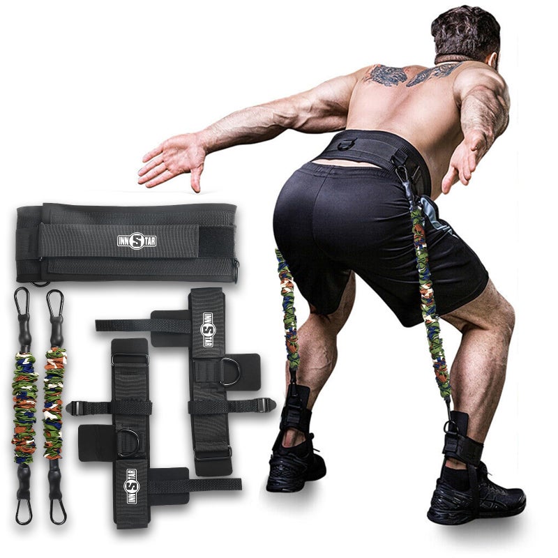 INNSTAR INNSTAR Vertical Jump Trainer Leg Strength Resistance Bands Set for Basketball Triple Jump Football Volleyball Training(Camo Green-90LBS) - Image 1