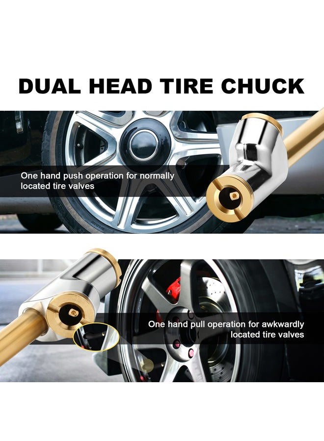 LUMITECO 2-Way Connection Heavy Duty Air Chuck Set, 1/4 In FNPT Straight-on Foot Dual Head Tire chuck with Extended Stem and Standard Quick Plug, Tire Air Fill Kit for Tire Inflator Gauge and Air Compressor - Image 3