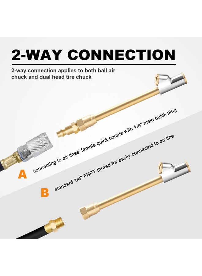 LUMITECO 2-Way Connection Heavy Duty Air Chuck Set, 1/4 In FNPT Straight-on Foot Dual Head Tire chuck with Extended Stem and Standard Quick Plug, Tire Air Fill Kit for Tire Inflator Gauge and Air Compressor - Image 4
