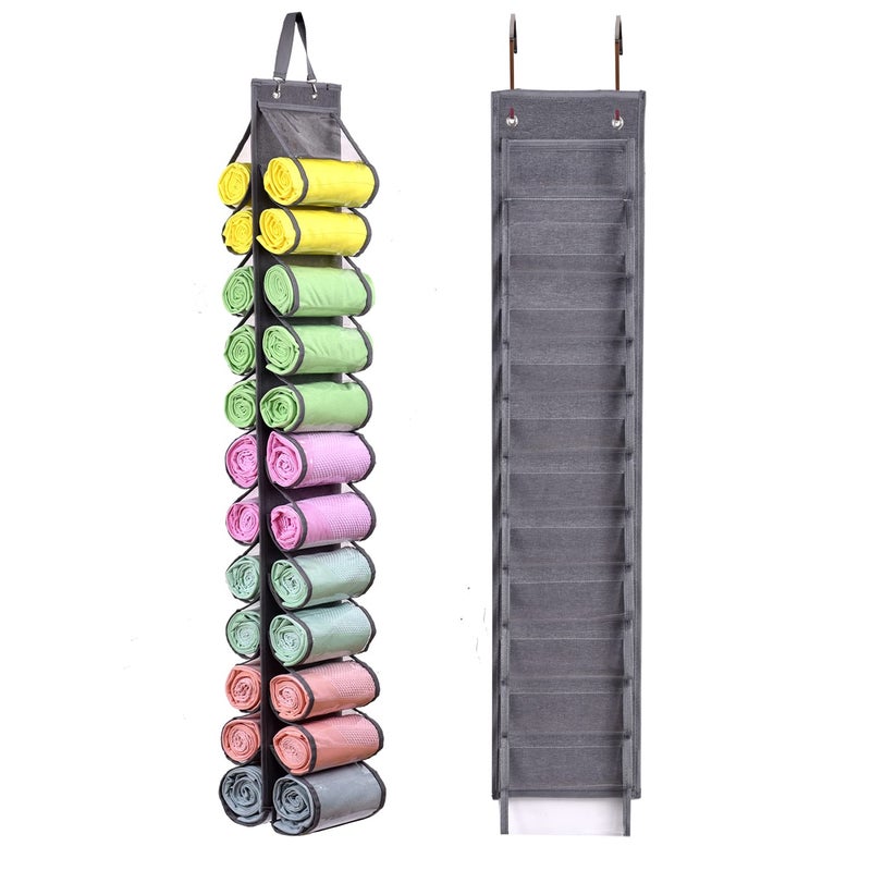 RZMAYIS Legging Storage Bag Storage Hanger Can Holds 24 Leggings or Shirts Jeans Compartment Storage Hanger Foldable Leggings Organizer Clothes Portable Closets Roll HolderGrey
