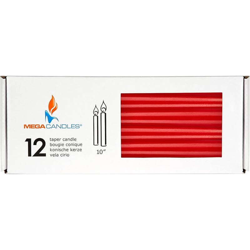 Mega Candles 12 pcs Unscented Red Taper Candle, Hand Poured Wax Candles 10 Inch x 7/8 Inch, Home Décor, Wedding Receptions, Baby Showers, Birthdays, Celebrations, Party Favors & More - Image 3
