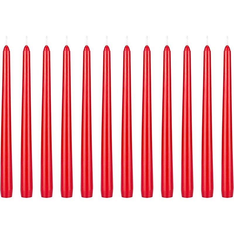 Mega Candles 12 pcs Unscented Red Taper Candle, Hand Poured Wax Candles 10 Inch x 7/8 Inch, Home Décor, Wedding Receptions, Baby Showers, Birthdays, Celebrations, Party Favors & More - Image 1