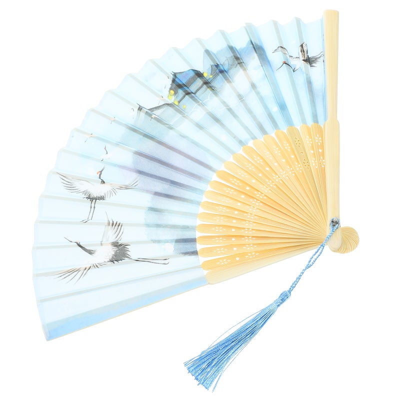 Chinese Style Handle Fan Chinese Folding Fan Oriental Handheld Silk Fabric Fan Decoration - Image 1