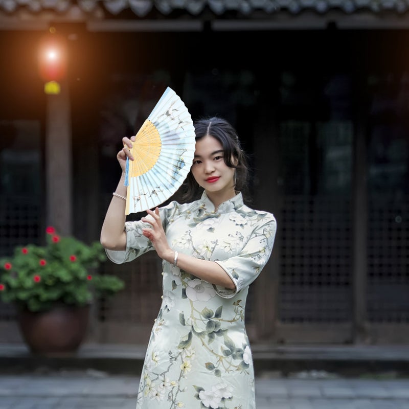 Chinese Style Handle Fan Chinese Folding Fan Oriental Handheld Silk Fabric Fan Decoration - Image 5