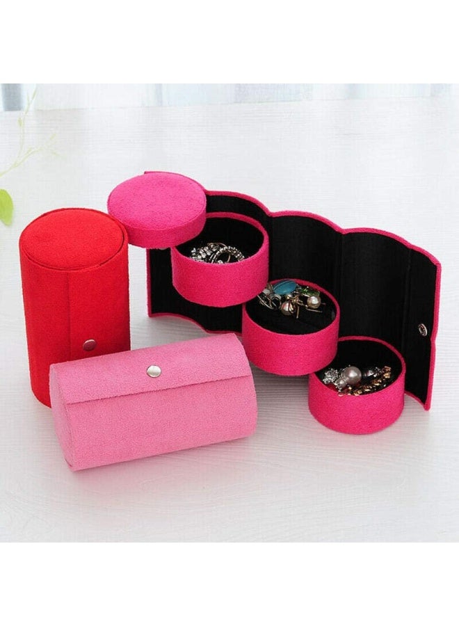 Serrale 3 Layers Jewelry Box Flannel Makeup Organizer Earrings Storage Box Portable Travel Cosmetic Case Round Jewelry Storage Bag-D  - Image 5