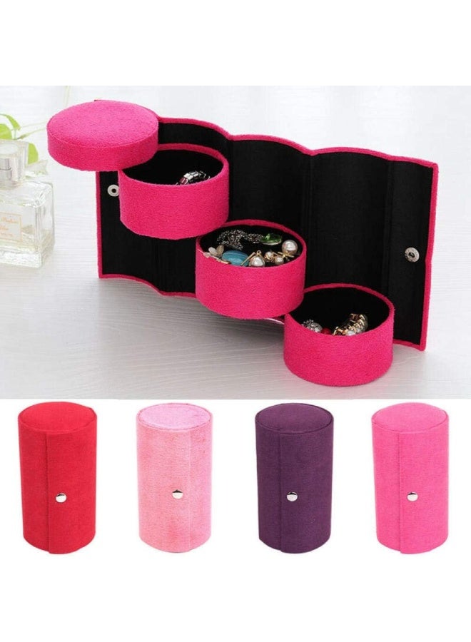 Serrale 3 Layers Jewelry Box Flannel Makeup Organizer Earrings Storage Box Portable Travel Cosmetic Case Round Jewelry Storage Bag-D  - Image 3