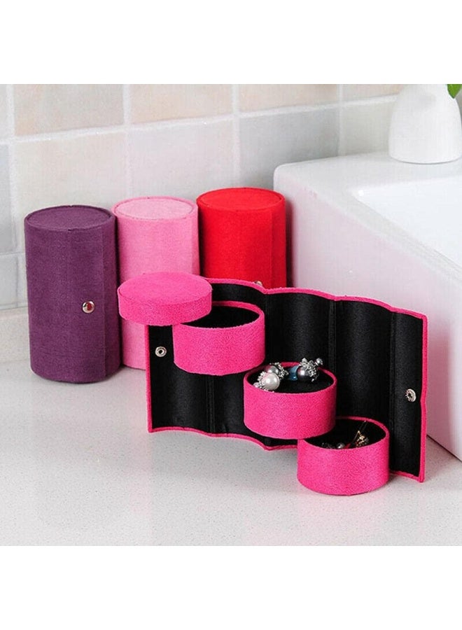Serrale 3 Layers Jewelry Box Flannel Makeup Organizer Earrings Storage Box Portable Travel Cosmetic Case Round Jewelry Storage Bag-D  - Image 2