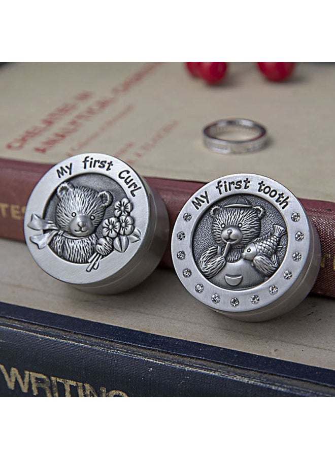 Generic Custom Male And Female Toddler's Teeth Box Single Commemorative Box Metal Baby's Fetal Hair Teeth Collection Storage Box-Color:Ancient Tin Color Fetal Hair Box-Specifications:3.9X3.9X1.9CM  - Image 3