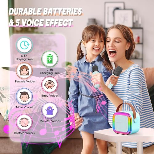 CERLINK Karaoke Mic with Speaker for Singing Music Birthday Gift for Kids Toys for Boys 7-14 Years Rechargeable Portable Bluetooth Speaker with Microphone-Multicolor - Image 2