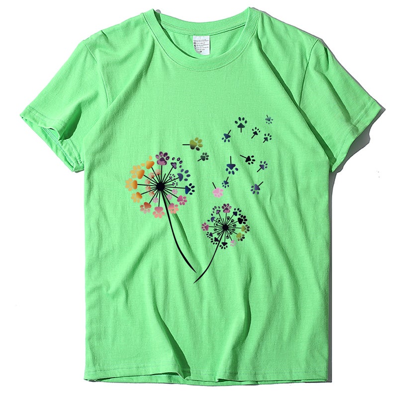 2020 Spring Women's T-Shirt Dog Claw Dandelion Print Pattern Women's T-Shirt 10170 - Image 1