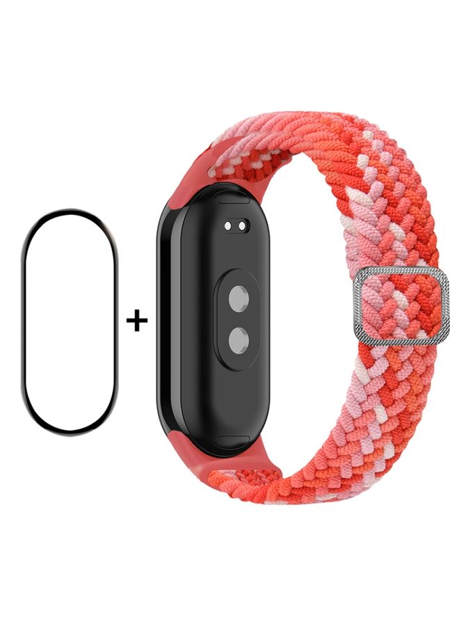 Replacement Strap For Xiaomi Mi Band 8 ENKAY Hat-Prince 2 in 1 Set Full Coverage Screen Protector + Elastic Braided Nylon Watch Band Colorful Red