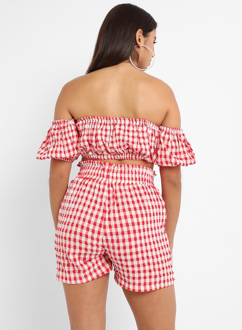 PINACOLADA Women's Scarlet Red Gingham Co-Ord Set  - Image 5