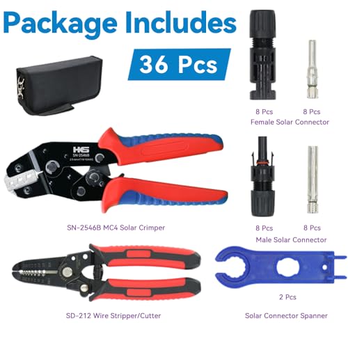 HKS Solar PV Panel Crimping Tool Kit with Crimper Stripper and 8 Pairs Solar connectors and 1Pair Solar Connector Spanner Wrench, Crimper Tool for Solar Cable AWG14-10,2.5/4/6mm² - Image 2