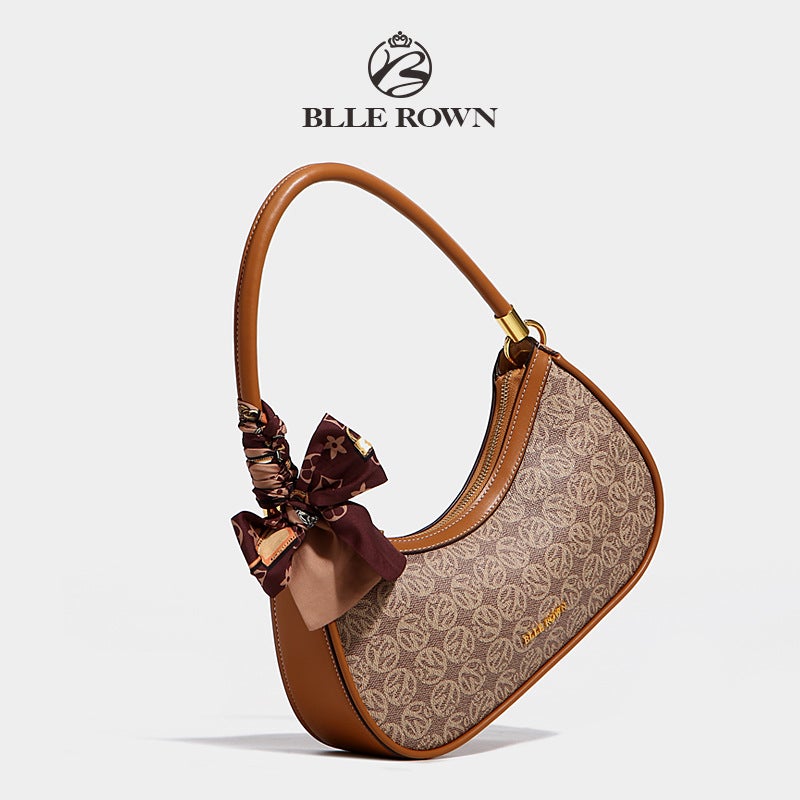 Bllerown/Bellerown Fantasy Brown Series Fashion Crescent Bag Versatile Underarm Hobo Trendy Print - Image 5