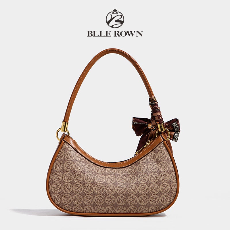 Bllerown/Bellerown Fantasy Brown Series Fashion Crescent Bag Versatile Underarm Hobo Trendy Print - Image 3