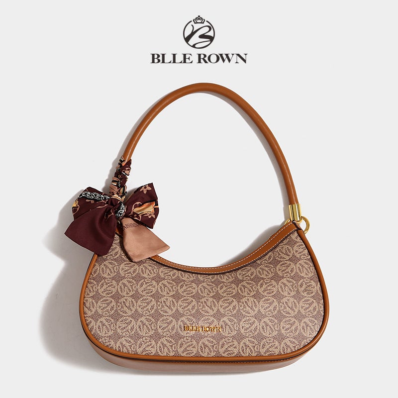 Bllerown/Bellerown Fantasy Brown Series Fashion Crescent Bag Versatile Underarm Hobo Trendy Print - Image 4
