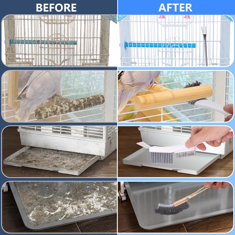 XANGNIER Bird Cage Cleaner Brush Kit,Bird Poop Remover Cleaning Tools Set Accessories for Small,Medium,Large,Tall,Stainless Steel,Parakeet,Budgie,African Grey Parrot,Cockatoo Birds Cage Accessories - Image 2