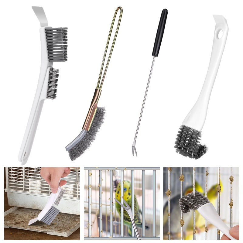 XANGNIER Bird Cage Cleaner Brush Kit,Bird Poop Remover Cleaning Tools Set Accessories for Small,Medium,Large,Tall,Stainless Steel,Parakeet,Budgie,African Grey Parrot,Cockatoo Birds Cage Accessories - Image 1