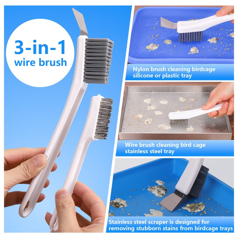 XANGNIER Bird Cage Cleaner Brush Kit,Bird Poop Remover Cleaning Tools Set Accessories for Small,Medium,Large,Tall,Stainless Steel,Parakeet,Budgie,African Grey Parrot,Cockatoo Birds Cage Accessories - Image 4