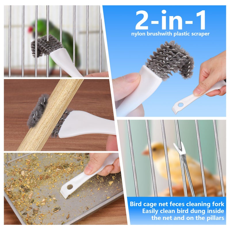 XANGNIER Bird Cage Cleaner Brush Kit,Bird Poop Remover Cleaning Tools Set Accessories for Small,Medium,Large,Tall,Stainless Steel,Parakeet,Budgie,African Grey Parrot,Cockatoo Birds Cage Accessories - Image 5