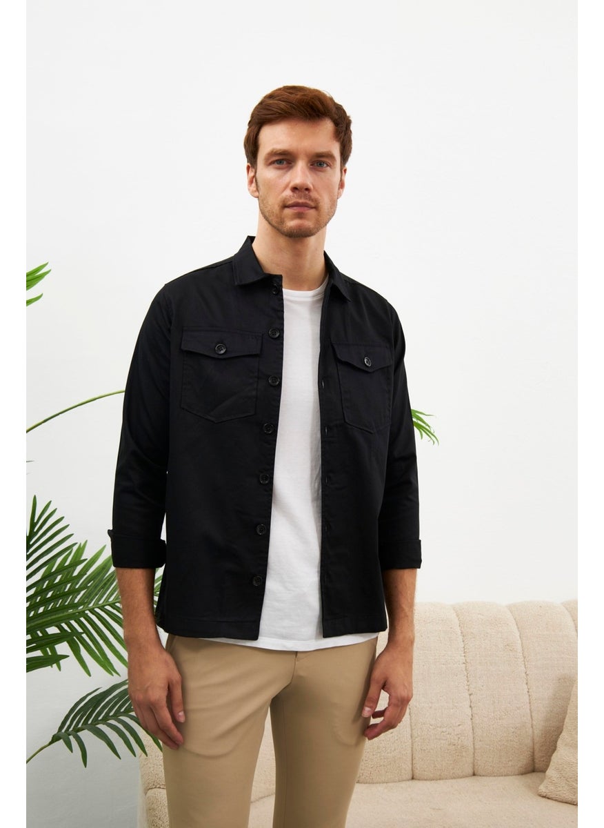 Odelon - Comfort Fit Men's Black Shirt Jacket MARS31 - Image 1