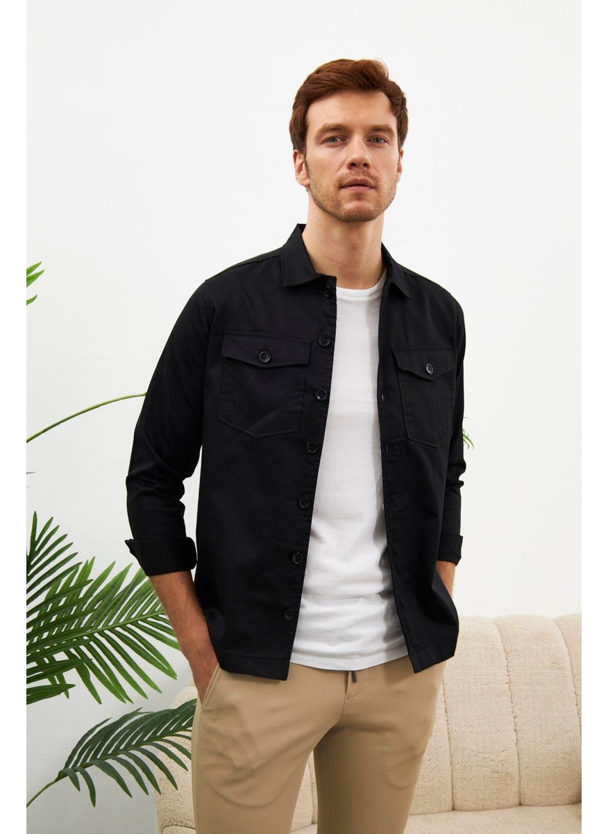 Odelon - Comfort Fit Men's Black Shirt Jacket MARS31 - Image 1