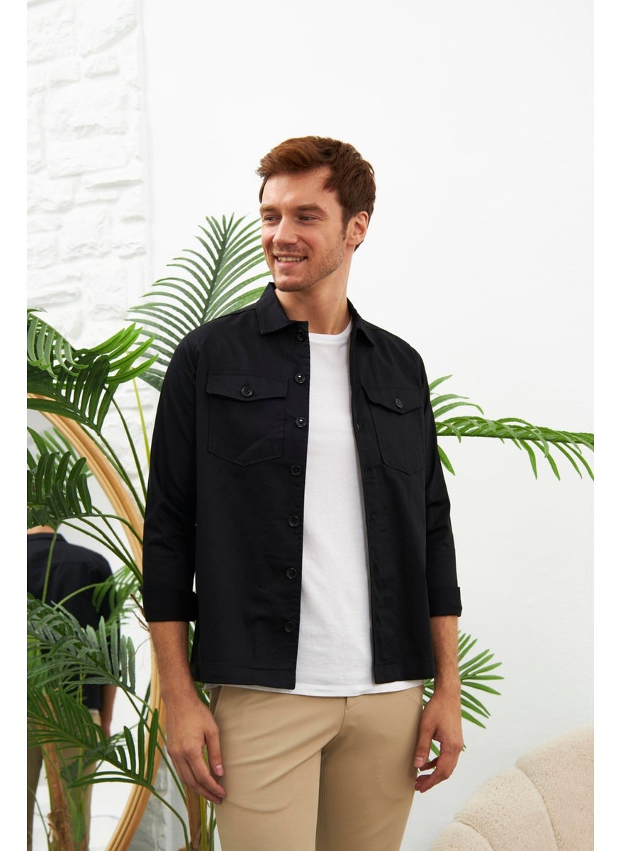 Odelon - Comfort Fit Men's Black Shirt Jacket MARS31 - Image 1