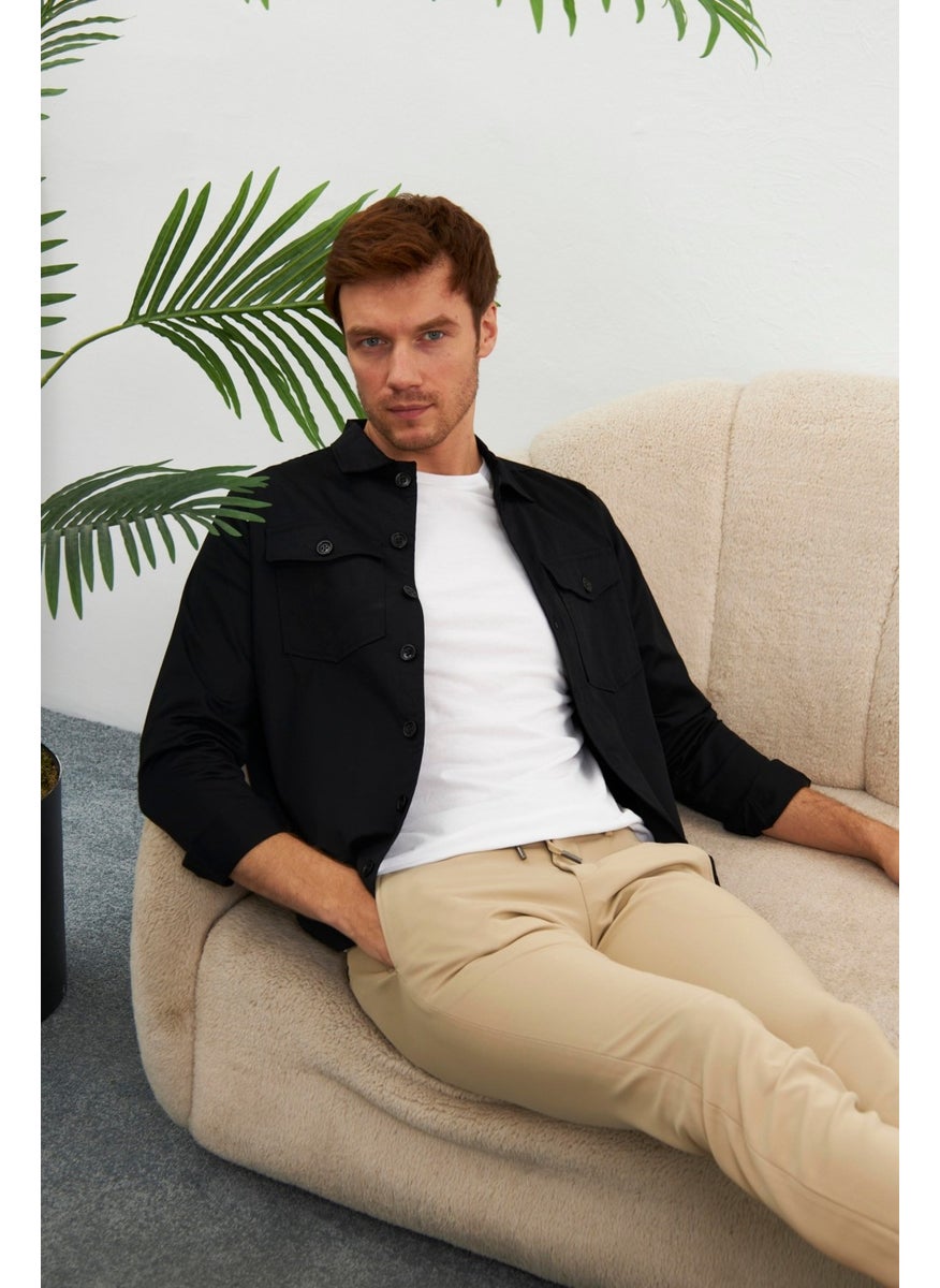 Odelon - Comfort Fit Men's Black Shirt Jacket MARS31 - Image 1