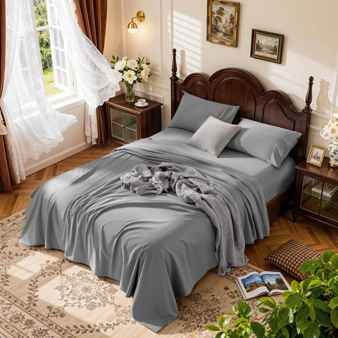 1000 THREAD COUNT 100 EGYPTIAN COTTON SHEETS SETKING SIZE BED SHEET 4 PIECE SETSLONG STAPLE16 INCHES DEEP POCKETALL SEASONBEDDING SUPER SOFT COMFORTERBLE BREATHABLESATEEN WEAVEGREY