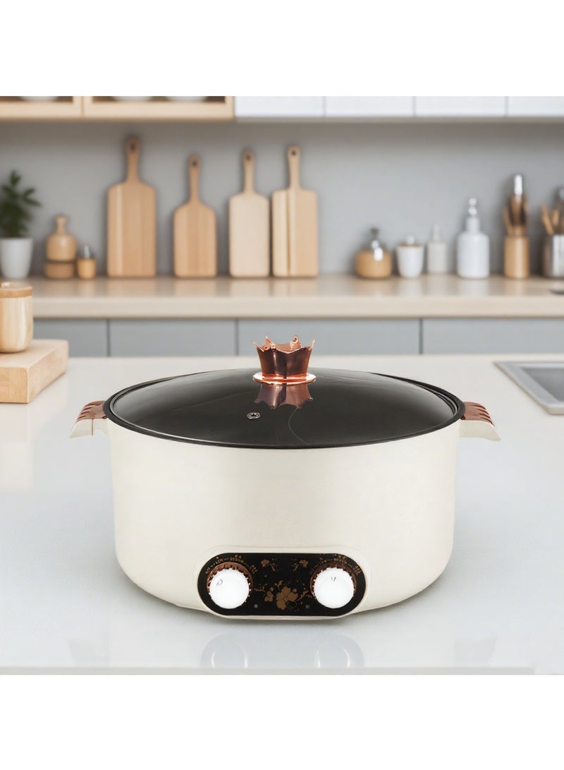 KYD Electric Hot Pot Non-Stick Electric Cooker 30cm Multifunctional Portable Pot for Cooking, 600-1350W Rapid Noodles Electric Pot, Non-Stick Frying Pans for Steak, Egg, Ramen, Oatmeal with Dual Power Adjustment - Image 1