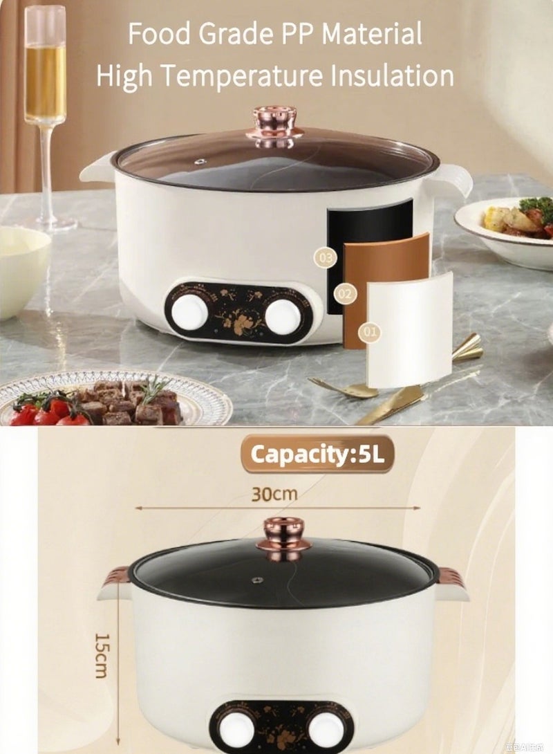 KYD Electric Hot Pot Non-Stick Electric Cooker 30cm Multifunctional Portable Pot for Cooking, 600-1350W Rapid Noodles Electric Pot, Non-Stick Frying Pans for Steak, Egg, Ramen, Oatmeal with Dual Power Adjustment - Image 5