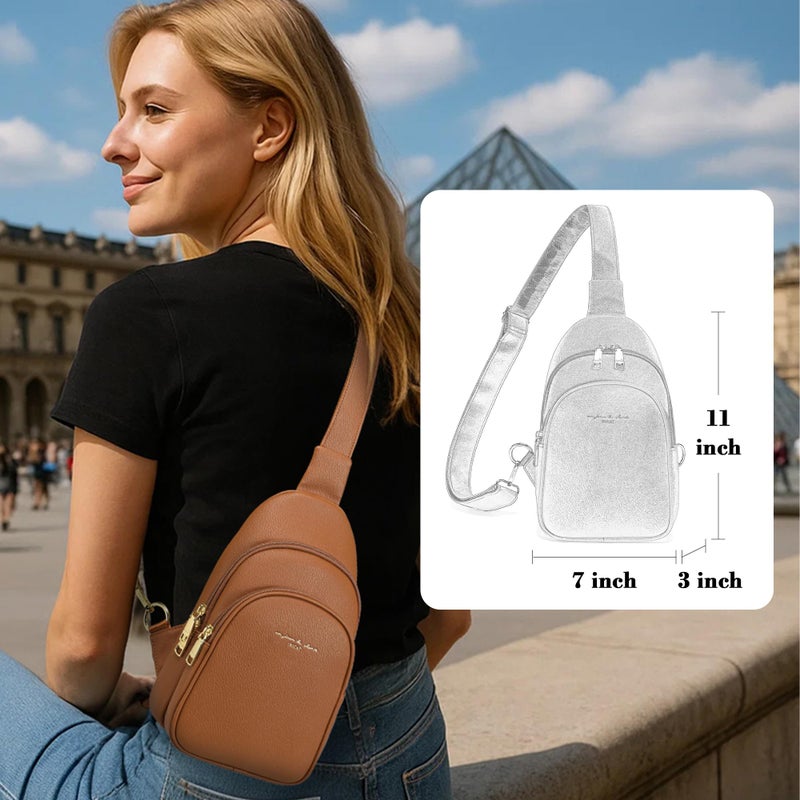 INICAT Small Crossbody Sling Bags Faux Leather Fanny Packs Purses for Women Everyday & Travel(Brown) - Image 2