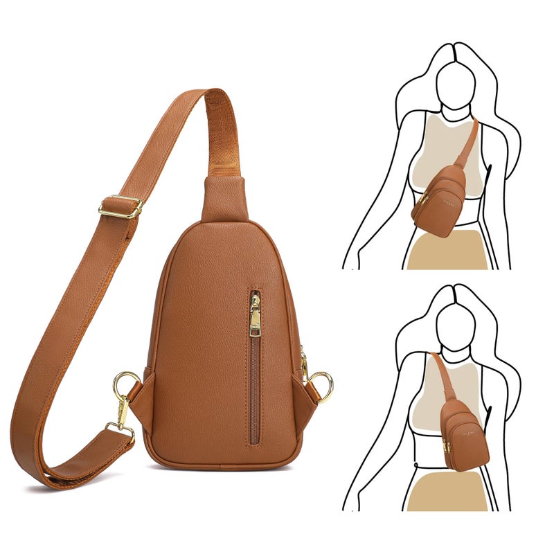 INICAT Small Crossbody Sling Bags Faux Leather Fanny Packs Purses for Women Everyday & Travel(Brown) - Image 5