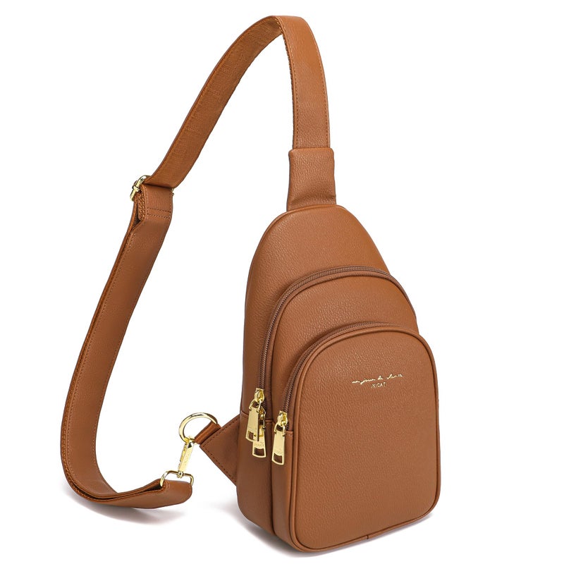 INICAT Small Crossbody Sling Bags Faux Leather Fanny Packs Purses for Women Everyday & Travel(Brown) - Image 1