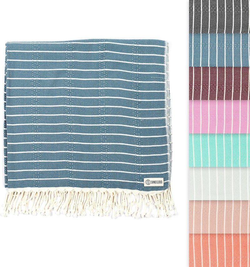 Sand Cloud Turkish Beach Towel - Sand Proof - 100% Certified Organic Turkish Towel - Quick Dry Towel for Beach, Picnic, Blanket or Bath Towel - As Seen on Shark Tank - Gocek (Denim) - Image 1